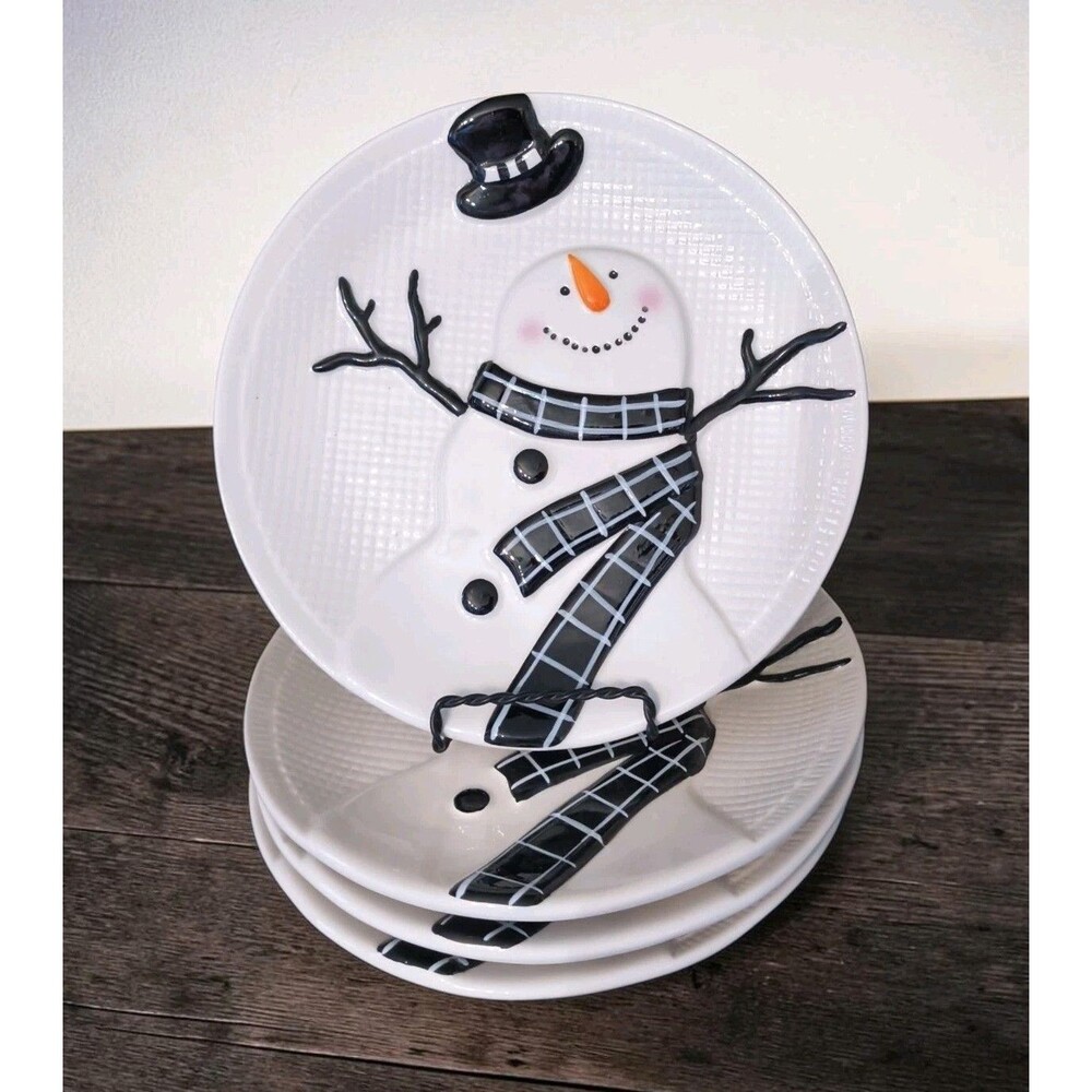Grace Teaware Happy Snowman Dessert Salad Plates Set of 4 Potter's Studio